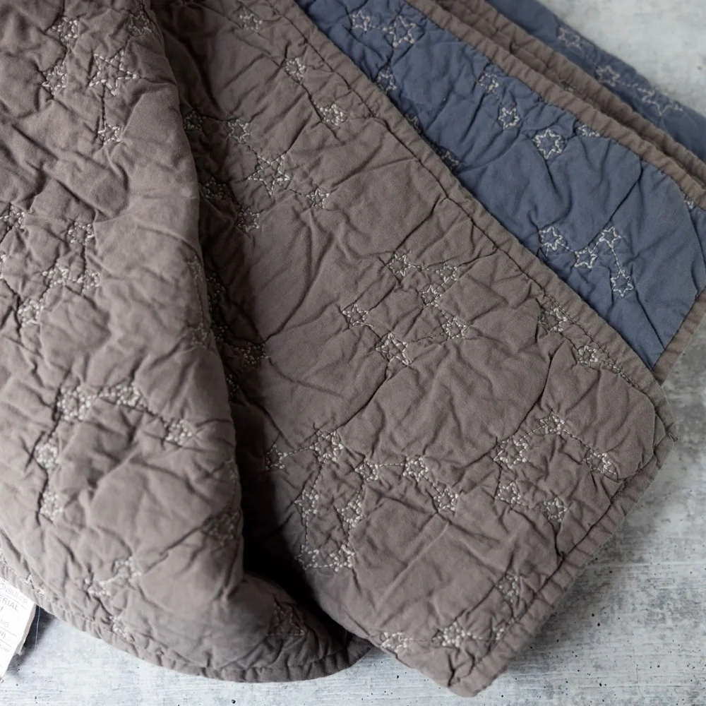 Restoration Hardware Baby Child Cotton Gray Blue Quilt Nursery Blanket Stars